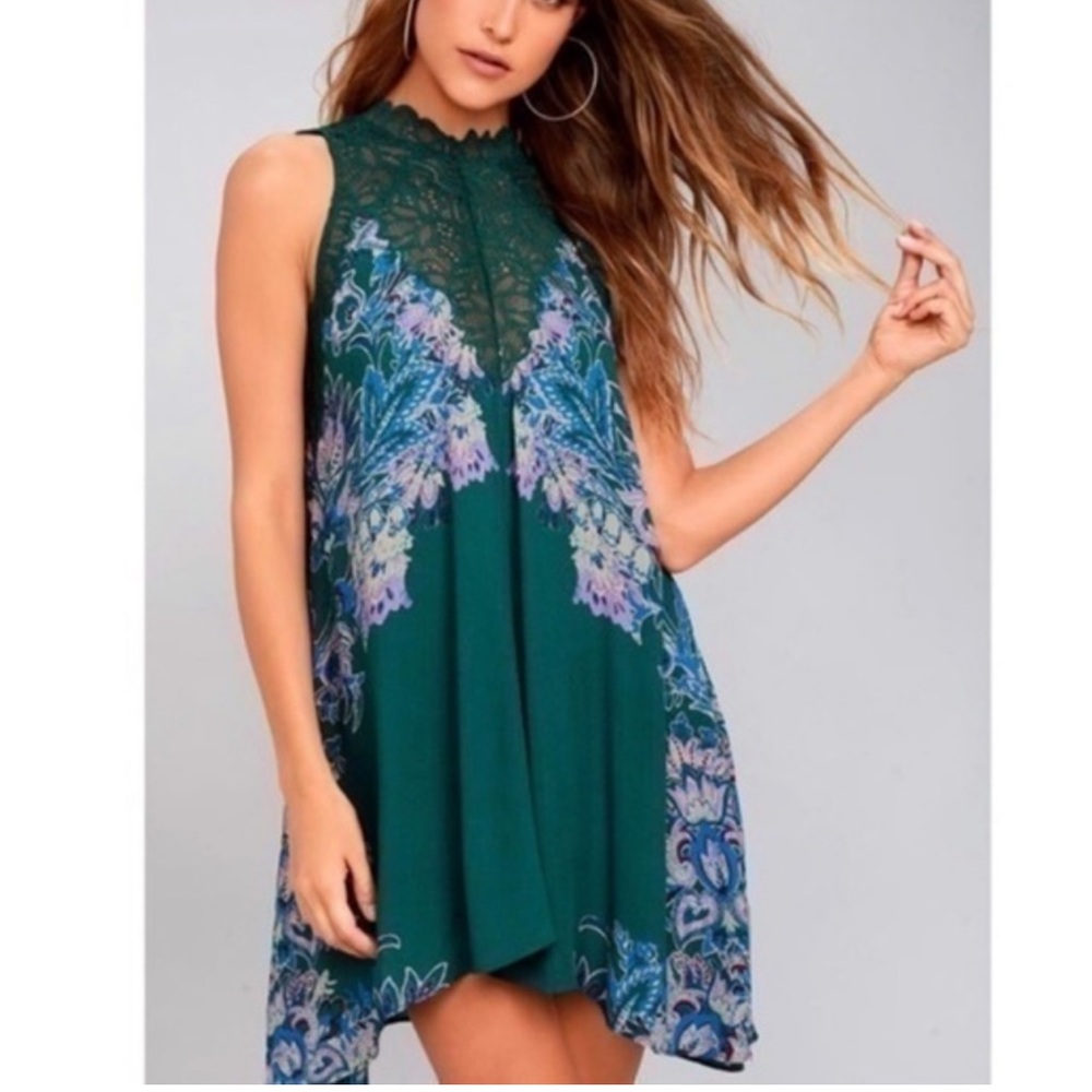Free People Green and Blue Lace Tunic